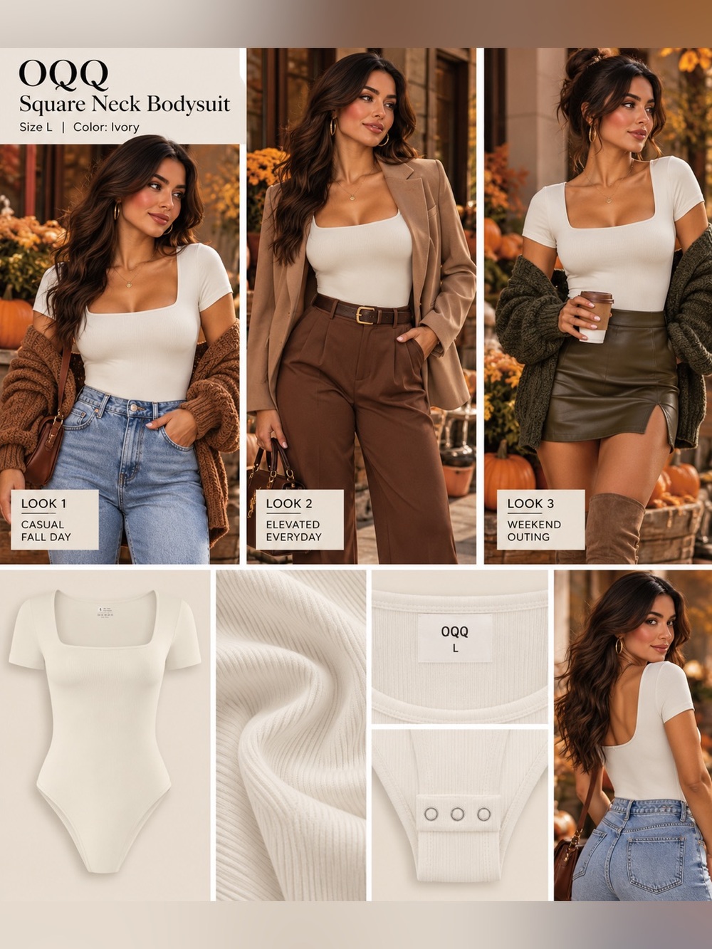 OQQ square neck bodysuit L